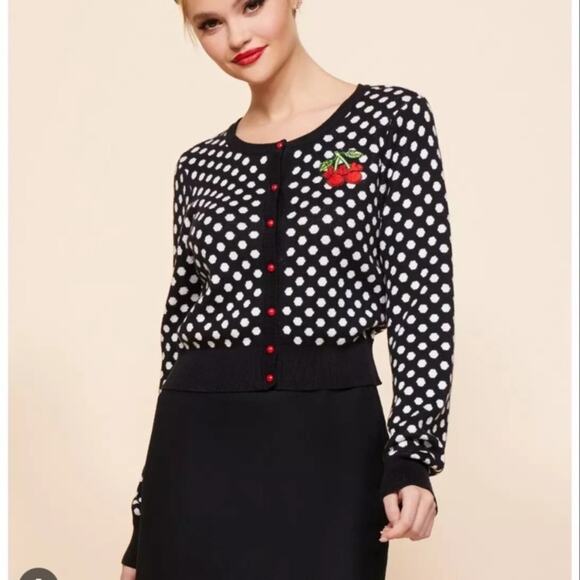Disney Her Universe Minnie Mouse Polka Dots and Cherries Cardigan Sz Small - Picture 1 of 7